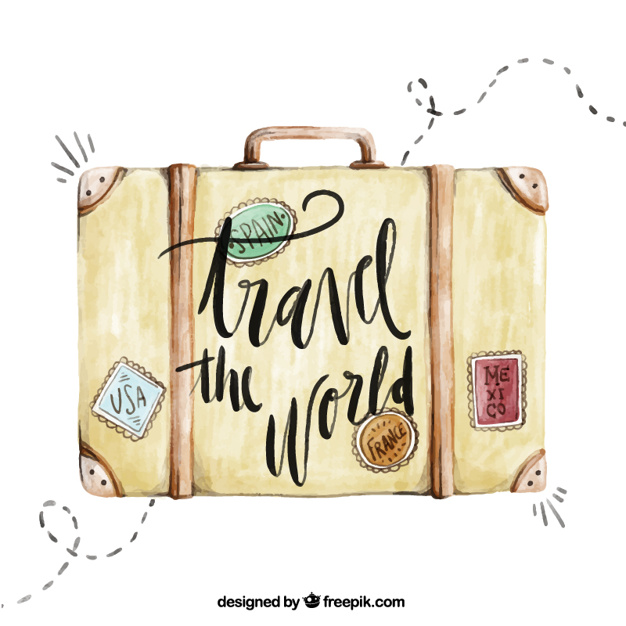 626x626 Travel Background With Watercolor Suitcase Vector Free Download