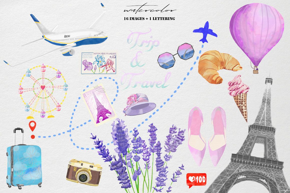 1158x772 Trip Amp Travel Watercolor Clip Art Set