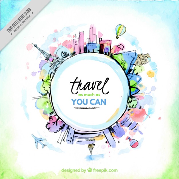 626x626 Watercolor World With A Travel Message Vector Free Download
