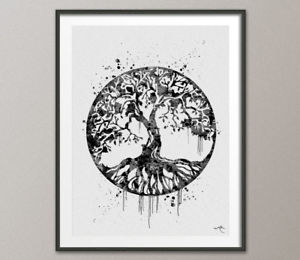 300x260 Tree Of Life Watercolor Print Black Wall Art Celtic Tree Art Yoga
