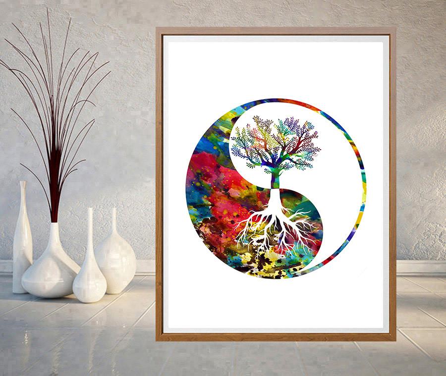 900x759 Yin Yang Tree Watercolor Print, Tree Of Life Mimiprints