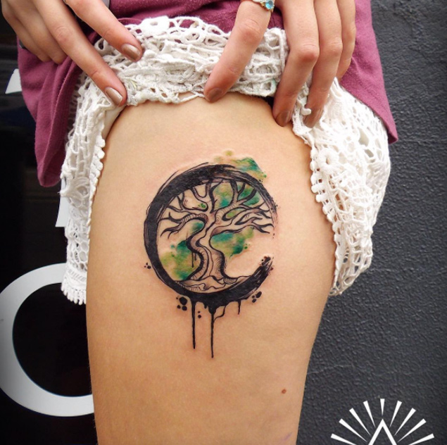 635x632 Cool Tree Of Life Watercolor Tattoo On Thigh By Cynthia Sobraty