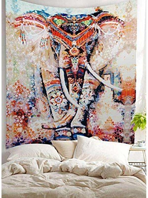 600x800 Tribal Watercolor Collage Boho Elephant Wall Fabric Tapestry