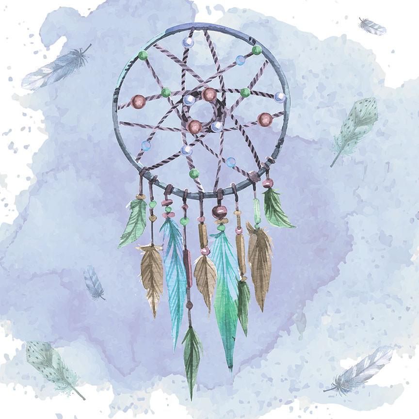 864x864 Tribal Watercolor Dream Catcher In Blue Large Size Digital Art