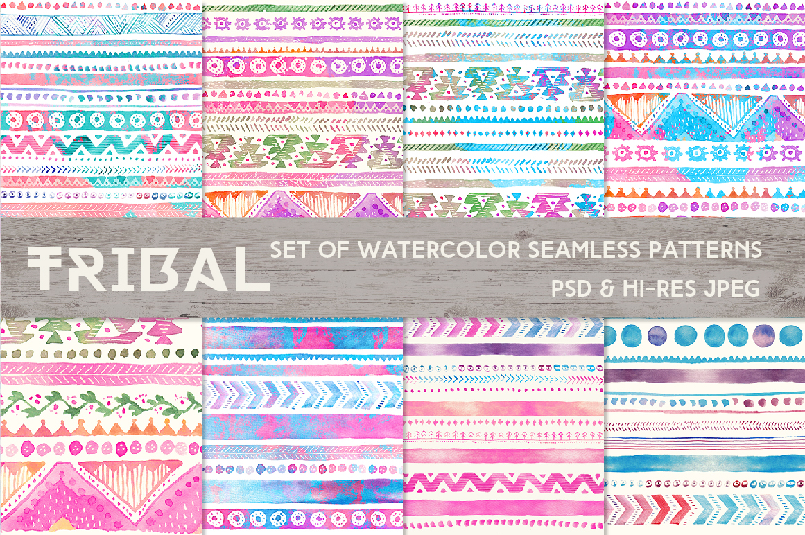 1161x772 Tribal Watercolor Seamless Patterns By Lumitar
