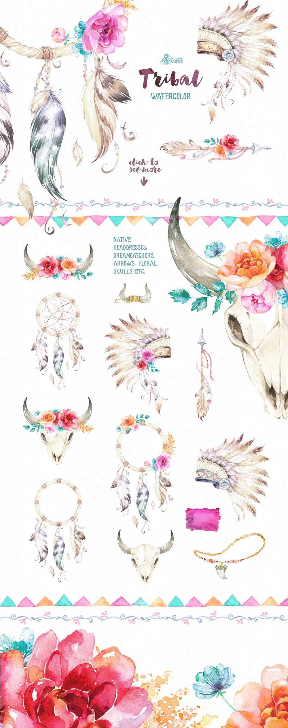 1000x2520 Tribal. Watercolor Collection By Octopusartis On @creativemarket