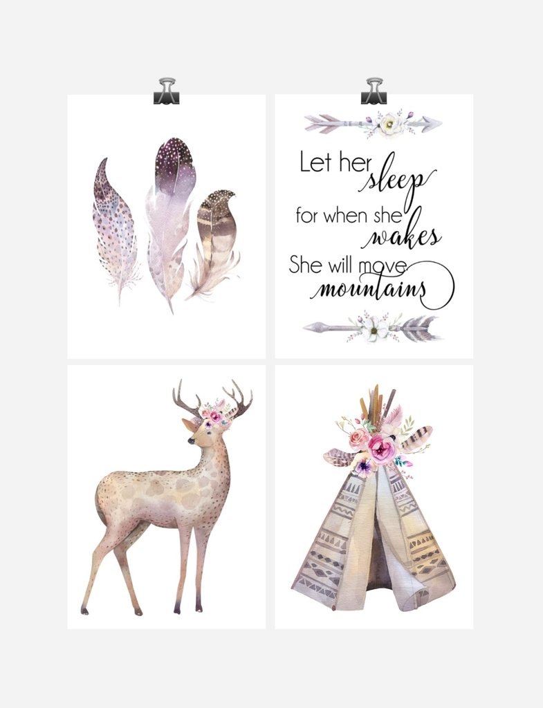 785x1024 Boho Tribal Watercolor Nursery Wall Art Print Set Of 4