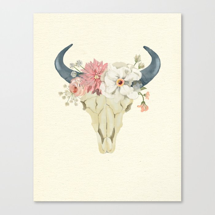 700x700 Bull Skull Floral Tribal Watercolor Canvas Print By Hedera Society6