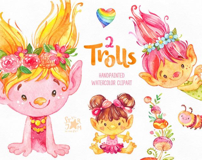 642x510 Trolls 2. Watercolor Clip Art Cute Characters Poppy Dolls Etsy