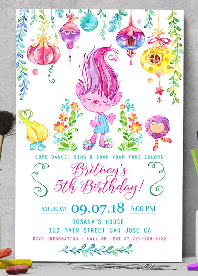 650x902 Watercolor Trolls Birthday Party Invitation Marvelous Trolls