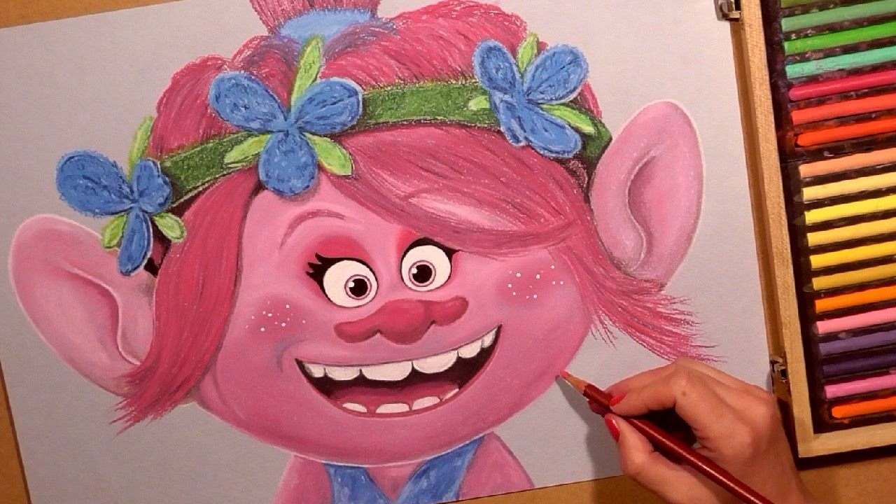 1280x720 Drawing Poppy Cartoon Character From Trolls Cartoon. Soft Pastel