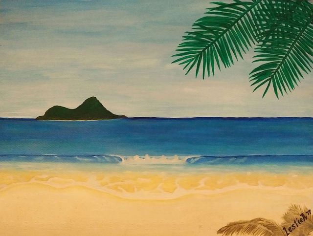 640x483 Leslie Abraham Artwork Tropical Beach Original Watercolor