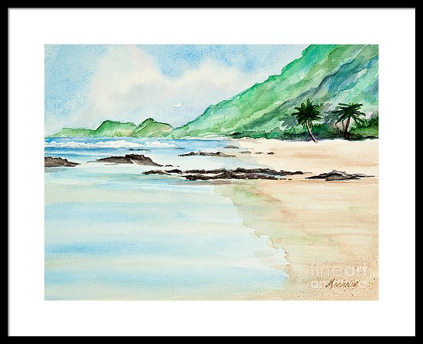 600x489 Secluded Tropical Beach Watercolor Framed Print By Michelle
