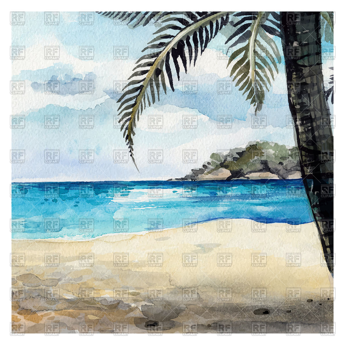 1200x1200 Watercolor Tropical Beach Background Vector Image Vector Artwork