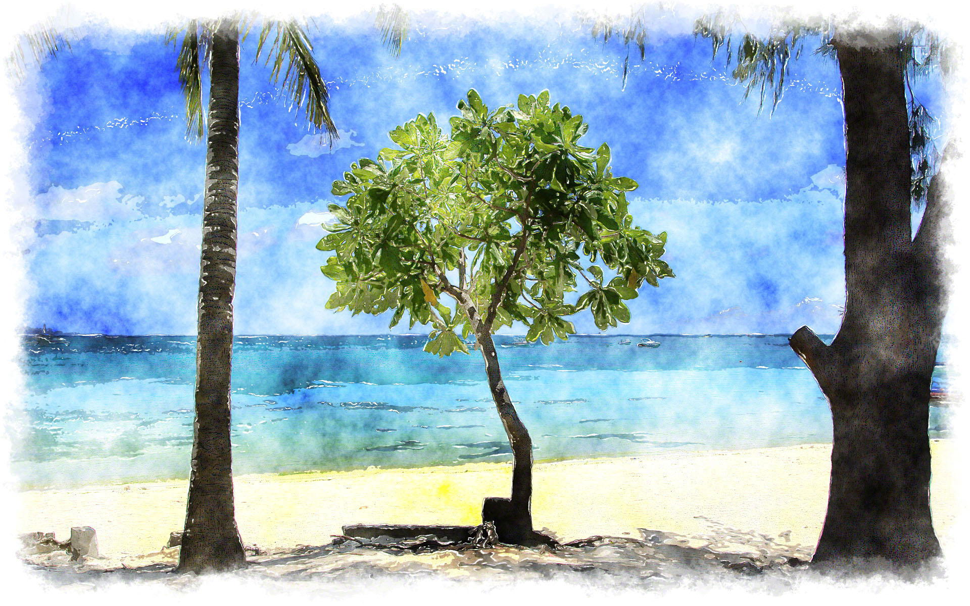 1920x1200 Watercolor Tropical Beach
