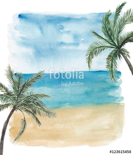 431x500 Hand Painted With Watercolor Palm And Tropical Beach Background