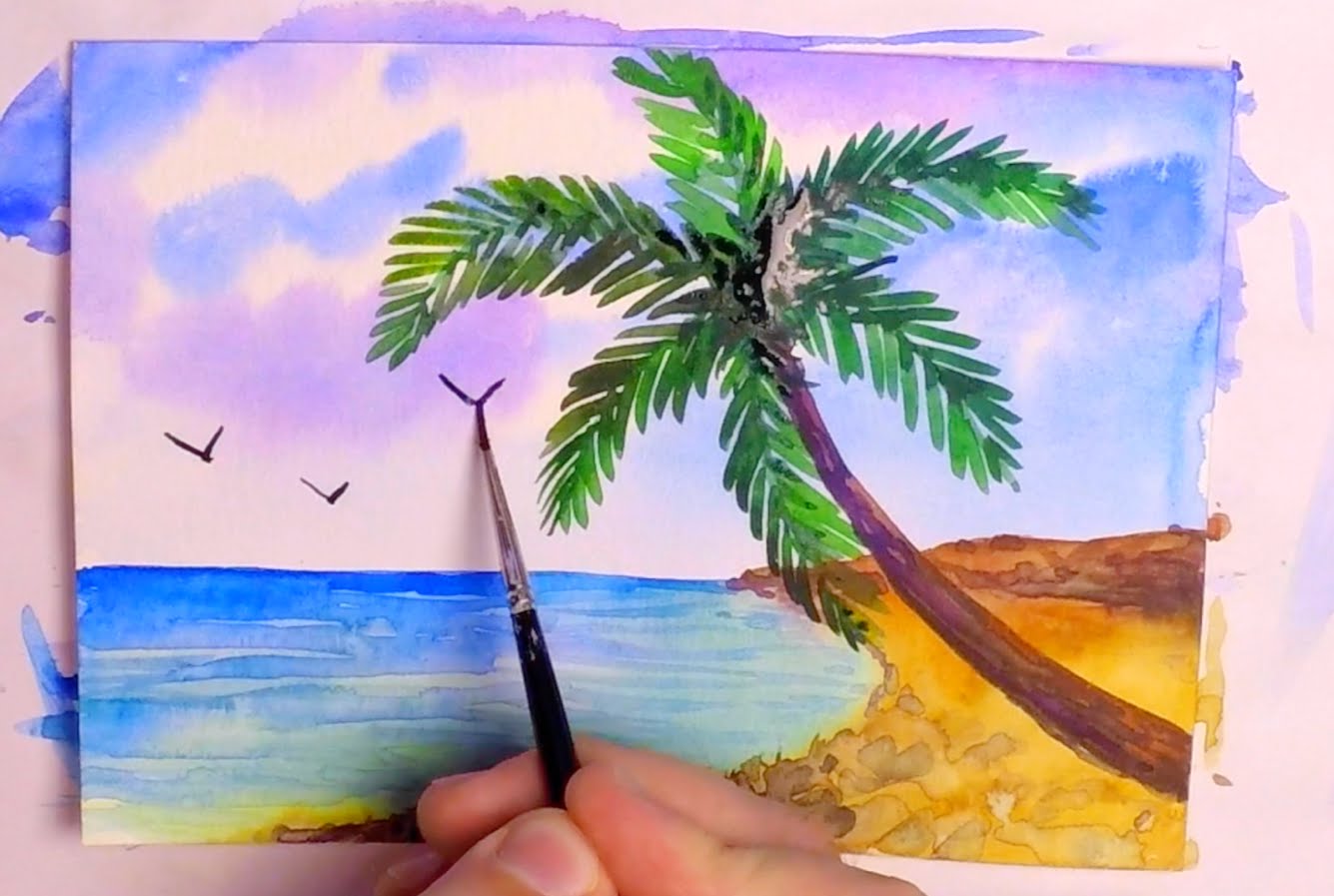 1335x897 How To Paint A Tropical Beach In Watercolor