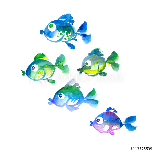 500x492 Cute Tropical Fish Watercolor Hand Drawn Illustration