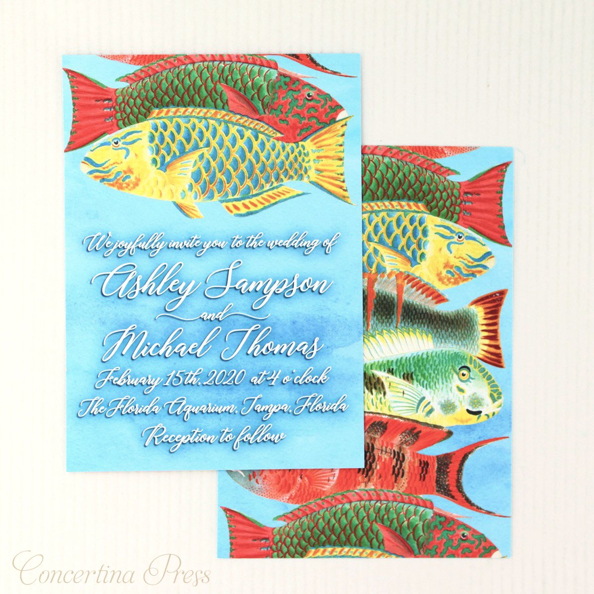 1200x1200 Concertina Press Tropical Fish Watercolor Wedding Invitations