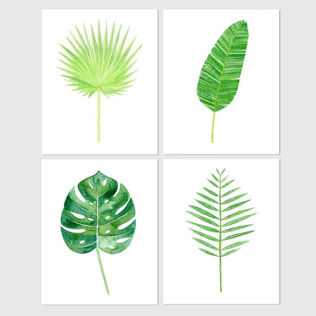 1024x1024 Set Of 4 Tropical Leaf Botanical Watercolor Prints Carly Rae Studio