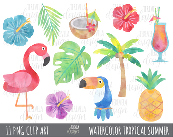 350x277 50% Sale Watercolor Tropical Summer Clipart, Flamingo Clipart