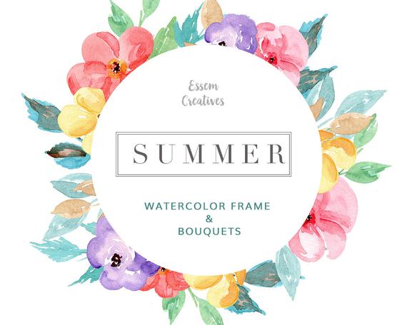 570x456 Tropical Watercolor Wreath Clipart Floral Wreath Clipart Etsy