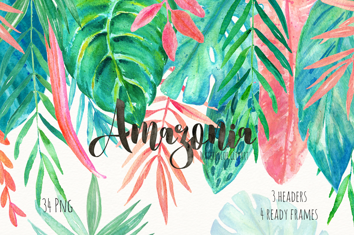 1160x772 Tropical Leaves. Amazonia Mint Green. Watercolor Clipart By