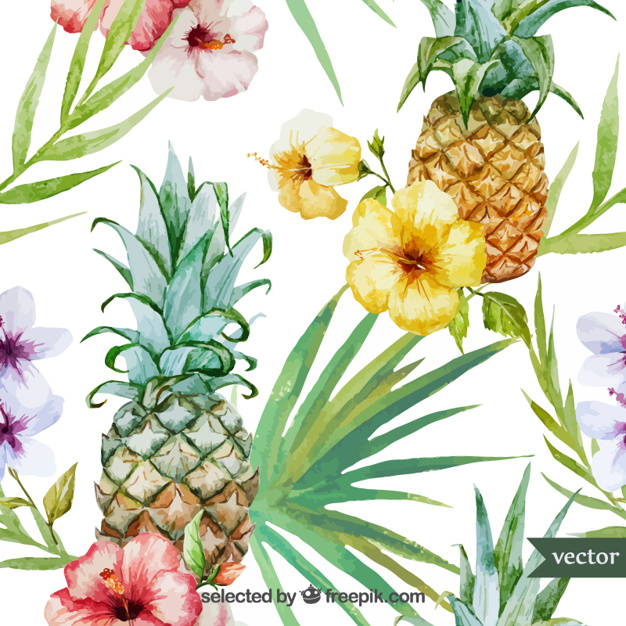 626x626 Watercolor Tropical Fruit And Plants Vector Free Download
