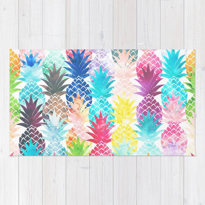 700x700 Hawaiian Pineapple Pattern Tropical Watercolor Rug By Girlytrend