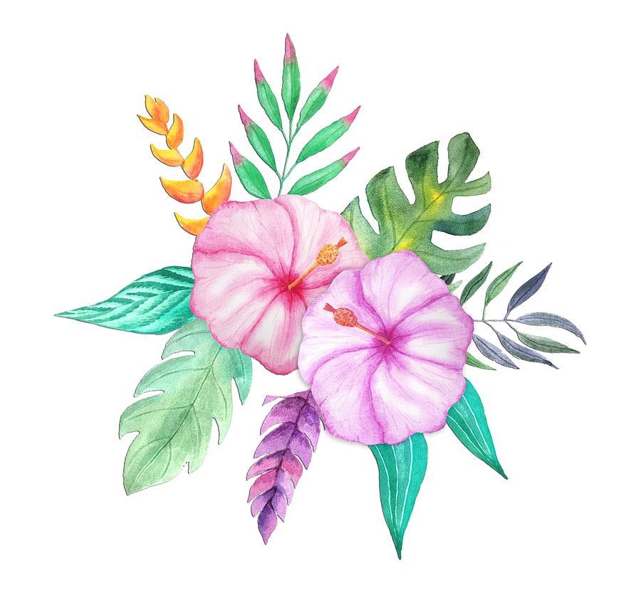 900x832 Tropical Watercolor Bouquet 78 Painting By Elaine Plesser