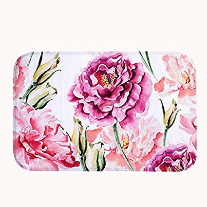 425x425 Truiuiui Tropical Watercolor Flowers Bath Mat Coral