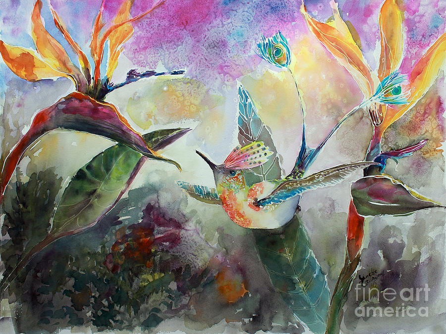 900x675 Hummingbird And Birds Of Paradise Tropical Watercolor Painting By