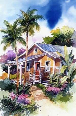 299x456 Tropical And Southern California Watercolor Surf Art