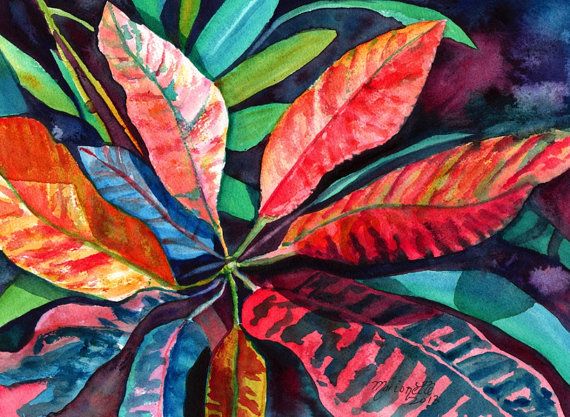 570x417 Colorful Tropical Leaves 2 Original Watercolor Painting Of