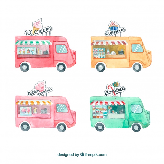 626x626 Fun Food Truck Pack With Watercolor Style Stock Images