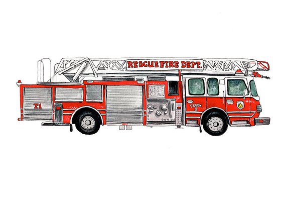 570x414 Modern Fire Truck Vehicle Watercolor Print 8x10 Etsy
