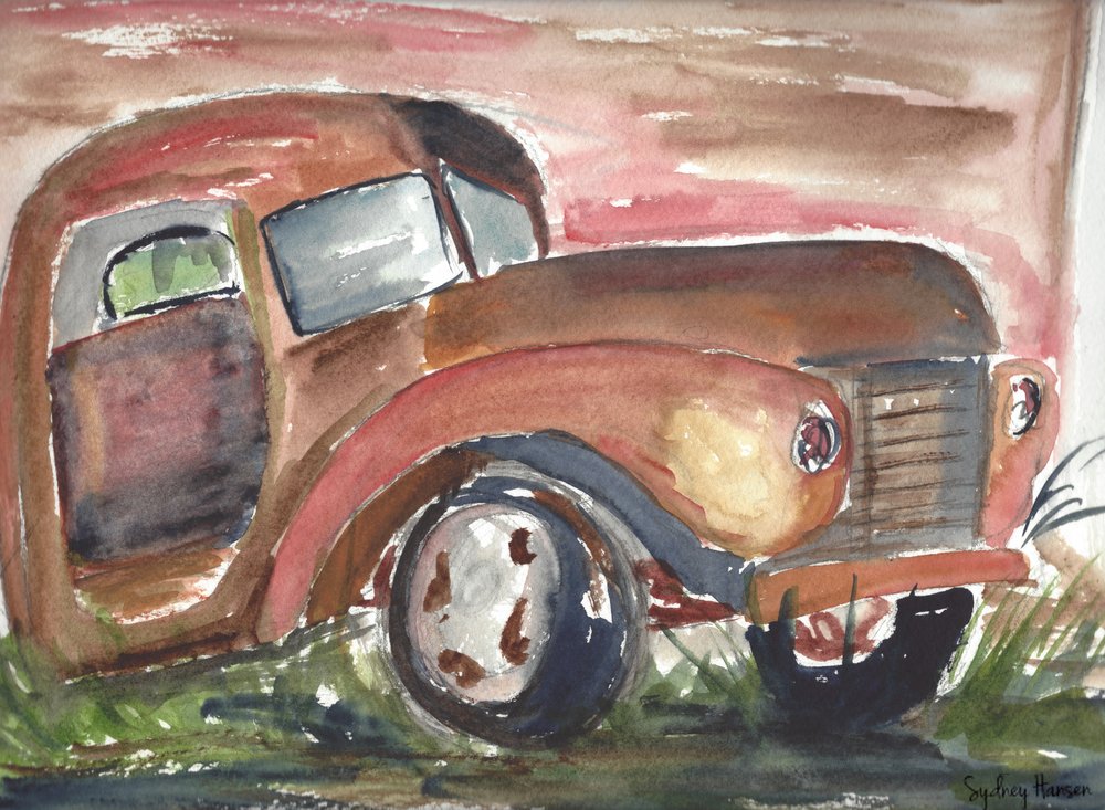 1000x733 Rusty Truck Watercolor Print Peachy Paintings