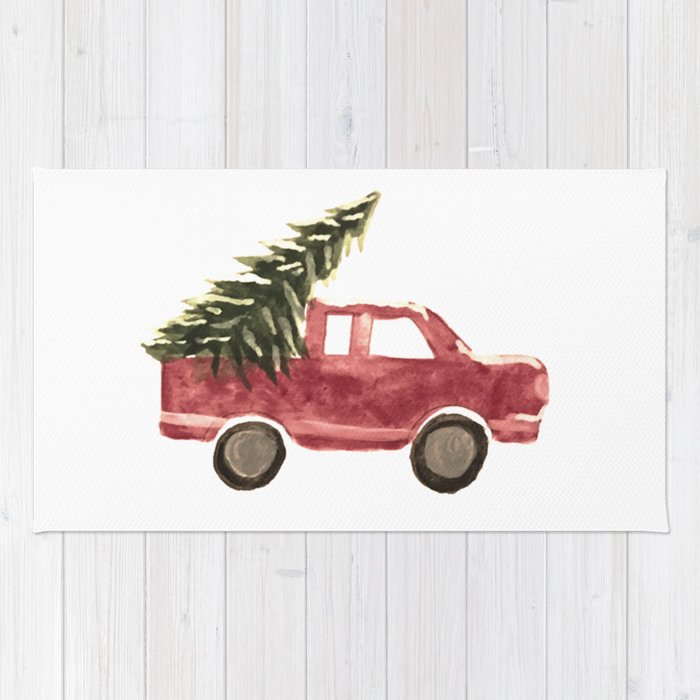 700x700 Watercolor Christmas Truck Rug By Themadehaven Society6