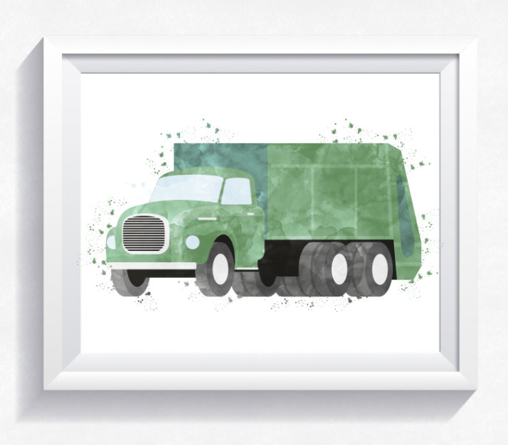 714x626 Watercolor Garbage Truck Printable, Tru Design Bundles