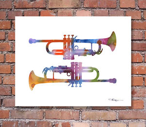 300x260 Trumpet Abstract Watercolor Painting Jazz Band Art Print By Artist