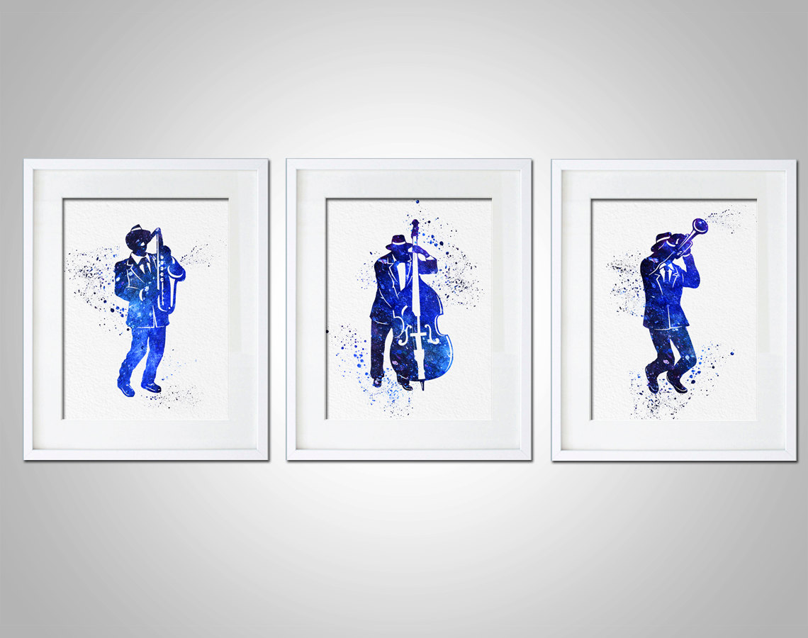 1140x900 Watercolor Art Print Jazz Band Set Of 3 Modern 8x10 Wall Art Decor