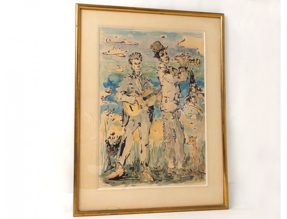 1000x762 Watercolor Creixams Characters Gypsy Guitar Music Trumpet