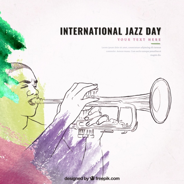 626x626 Watercolor Jazz Background With Trumpet Sketch Vector Free Download