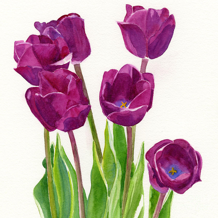 900x900 Purple Tulips Square Design Painting By Sharon Freeman
