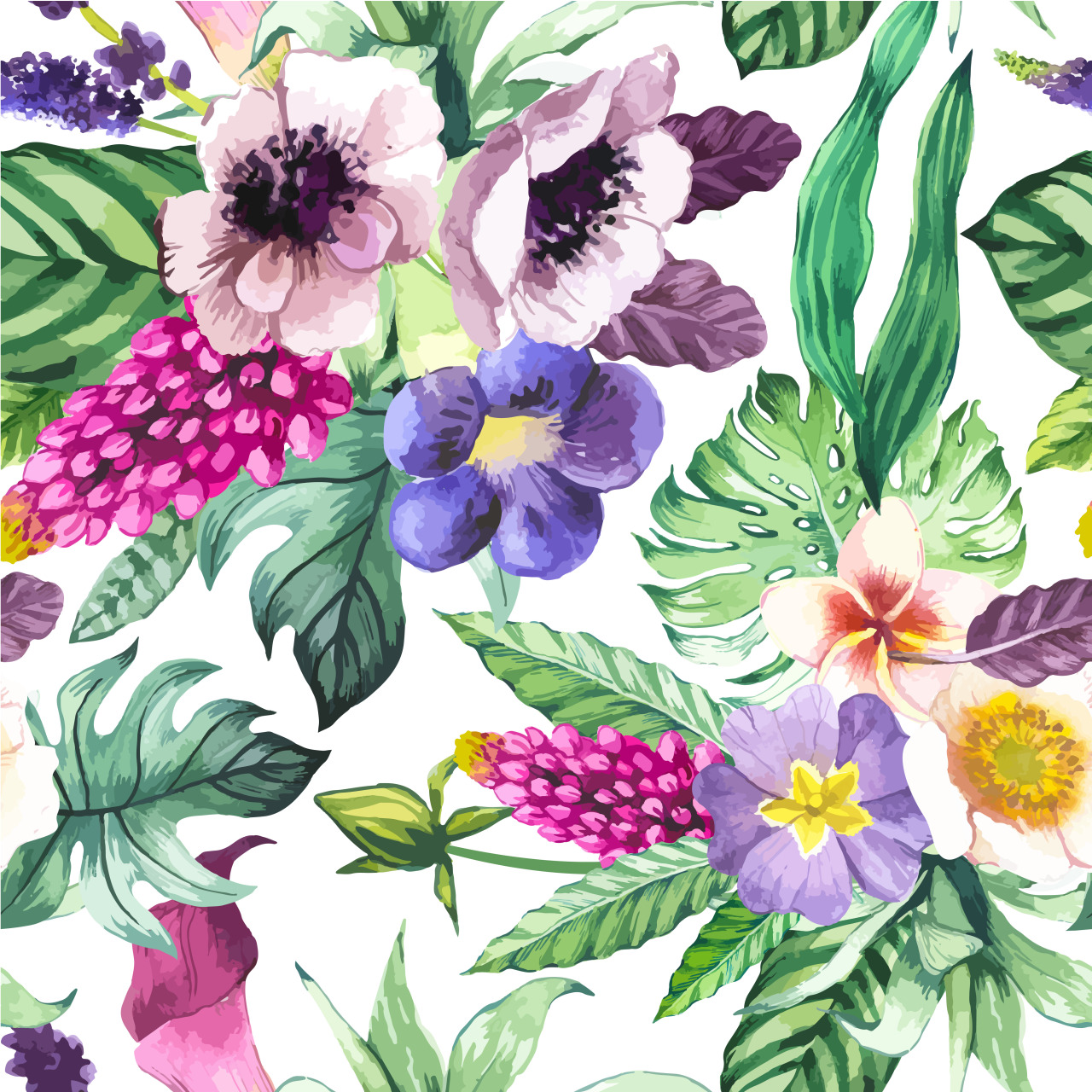 1280x1280 Mona Monash Vector Illustration With Watercolor Flowers.
