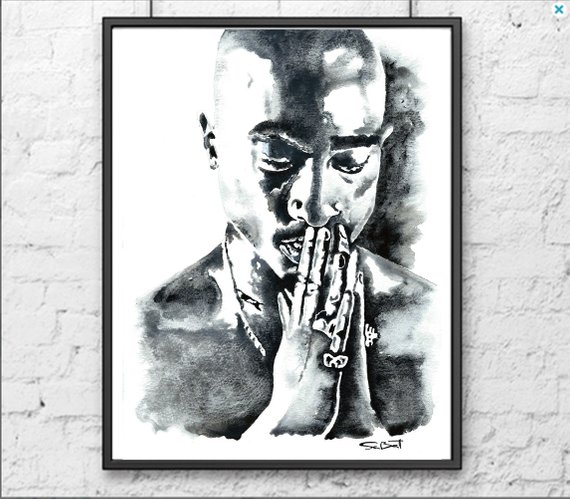 570x499 Tupac Shakur Poster Watercolor Painting 2pac Gangstartupac Etsy