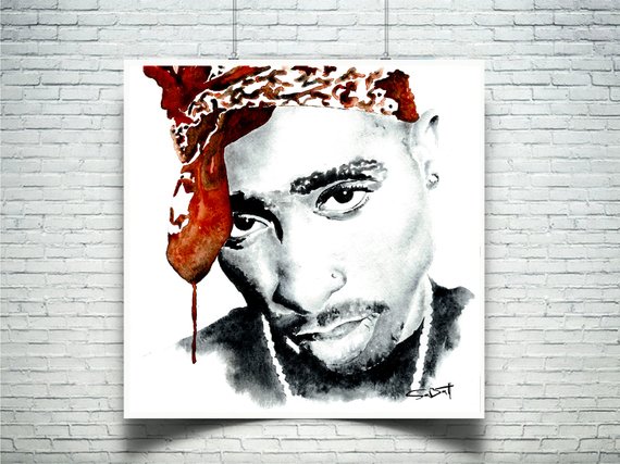 570x427 Tupac Poster 2pac Tupac Bandana Watercolor Abstract Etsy