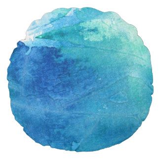 324x324 Blue And Turquoise Watercolor Background 3 Round Pillow
