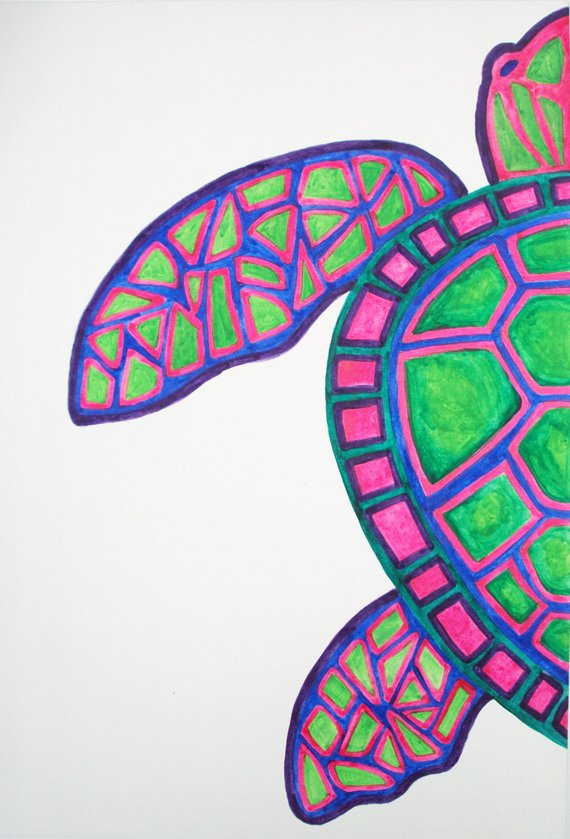 570x839 Original Sea Turtle Watercolor Painting Ocean Wall Decor Etsy