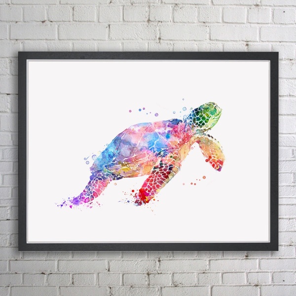 600x600 Wish Sea Turtle Watercolor Art Print Wall Art Poster Inspiration